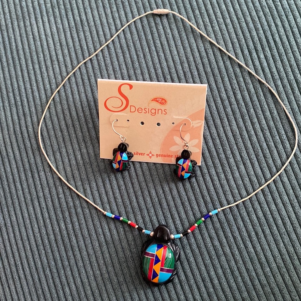 Sterling Silver Turtle necklace & earrings Set